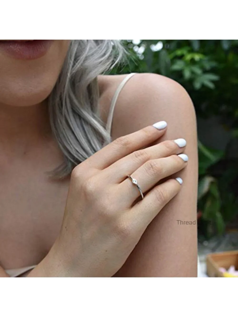 Sterling Silver Dainty Evil Eye Stacking Ring White Gold Plated